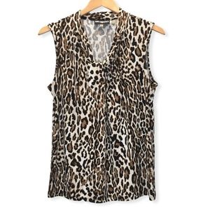 Karl Lagerfeld Animal Print Sleeveless Pleated V-Neck Blouse. Large